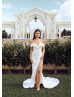 Off Shoulder White Satin High Slit Sexy Wedding Dress Off Shoulder White Satin High Slit Sexy Wedding Dress